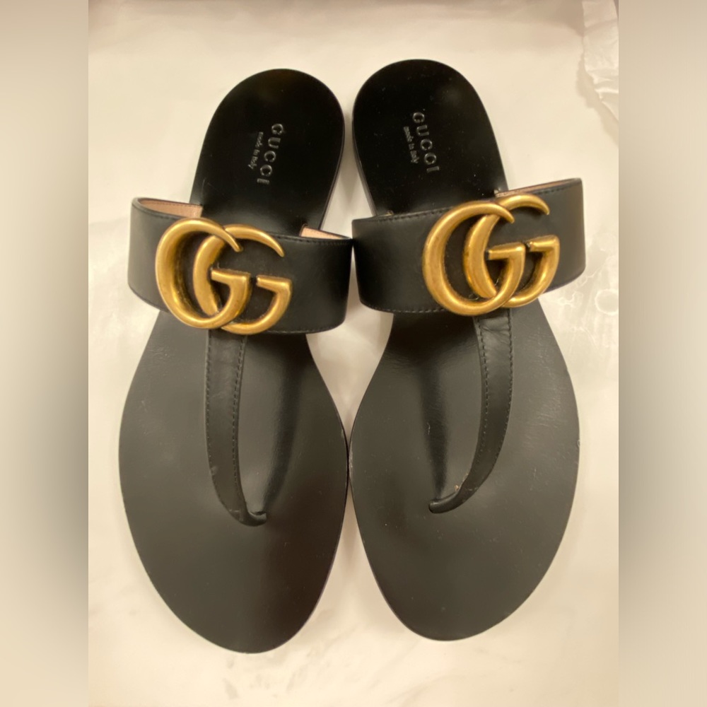 Black Gucci Marmont GG Leather Sandals size 38.5
